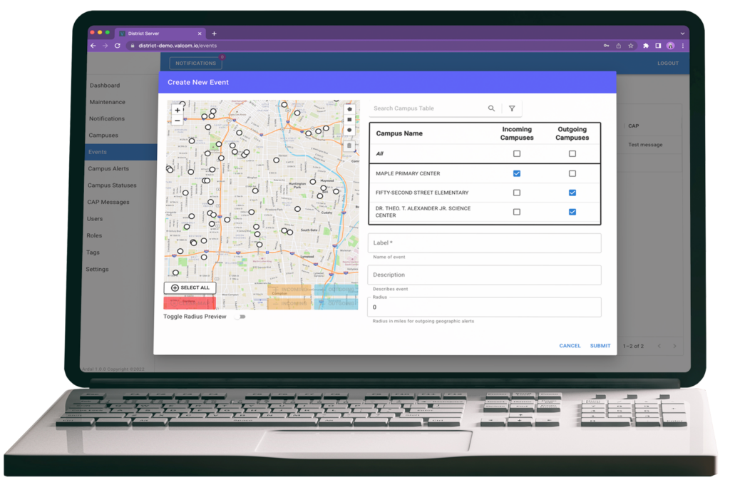 Laptop with VEMASS software installed show geofencing